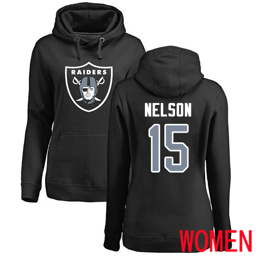 Oakland Raiders Black Women J J Nelson Name and Number Logo NFL Football 15 Pullover Hoodie Sweatshirts